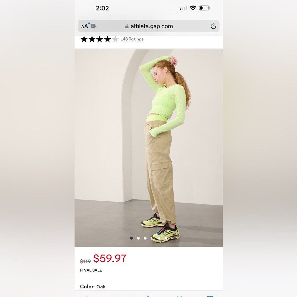 Athleta Cascade Cargo Poplin Pant